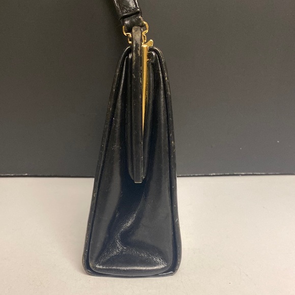 Harrods Black Leather Satchel Purse - Picture 5 of 17